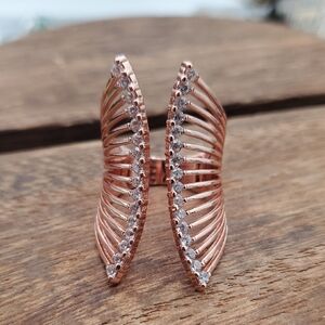Rose Gold Tone Crystal Marquise Double-Row Ring Size 9 R820